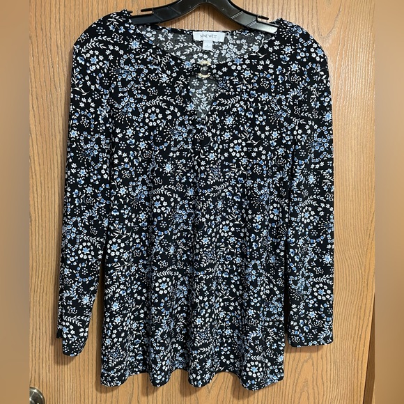 Nine West Tops - Nine West Blue and Black Floral Long Sleeve Top